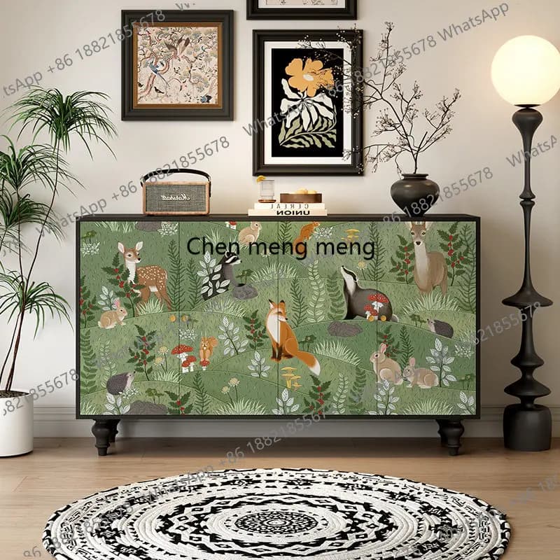 Solid wood French retro entrance cabinet Painted people hotel storage bedroom storage shoe cabinet