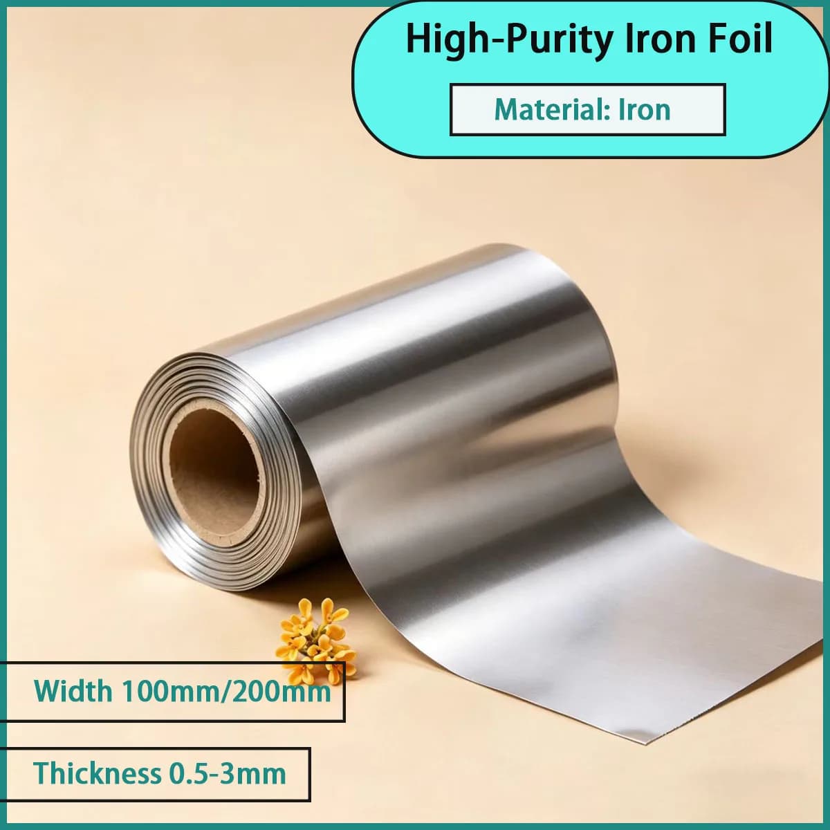 High purity iron foil with a thickness of 0.5-3mm is used for electronic components,  sensors, battery electrodes, etc