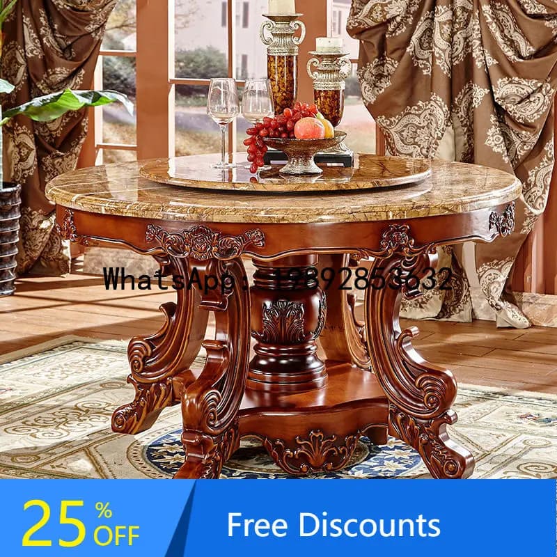 B1 Marble Solid Wood Combination French Dining Table with Rotating Plate