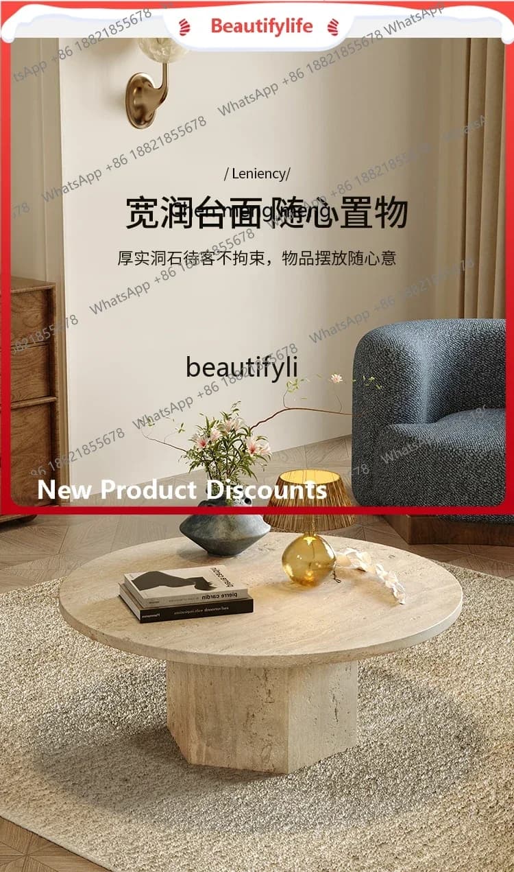 ss8350 Natural travertine round coffee table living room household, small tea table