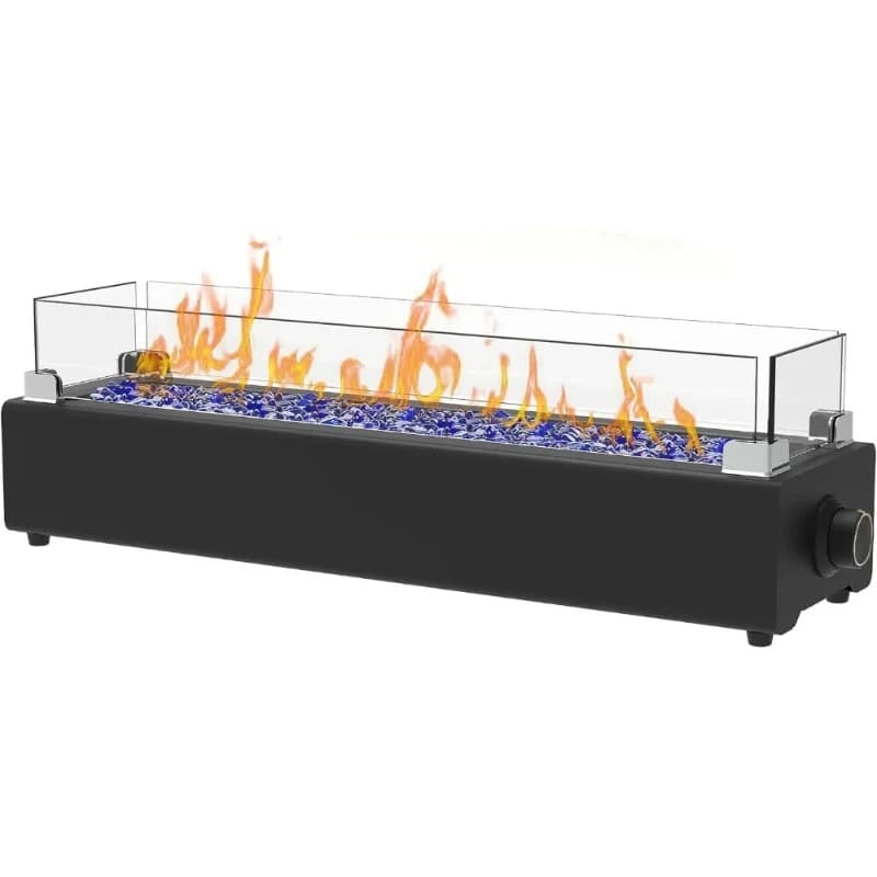 Table Top PropanePit, 40,000 BTU Tabletop pit for Patio, Outdoor Portable Rectangular Bowl with Wind Glass