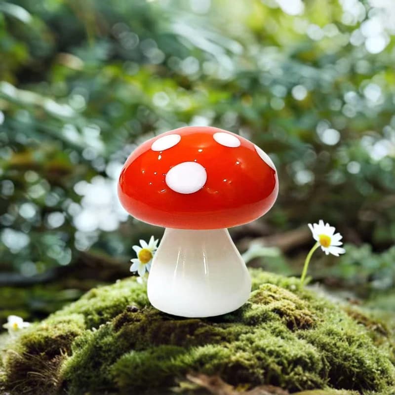 Cute Handmade Murano Glass Mushroom Miniature Figurine for Home Desktop Craft Ornament Indoor Room Fairy Garden Decor Collection
