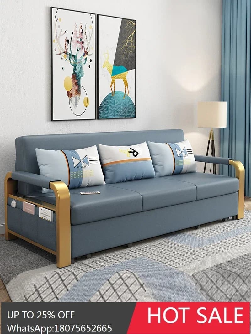 MJY sofa bed foldable dual-purpose multi-functional single-double technology cloth sofa retractable bed