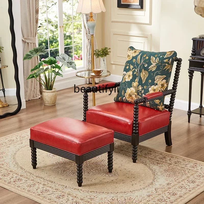 cc182American retro solid wood single sofa French tiger chair Chinese antique living room leisure stool R