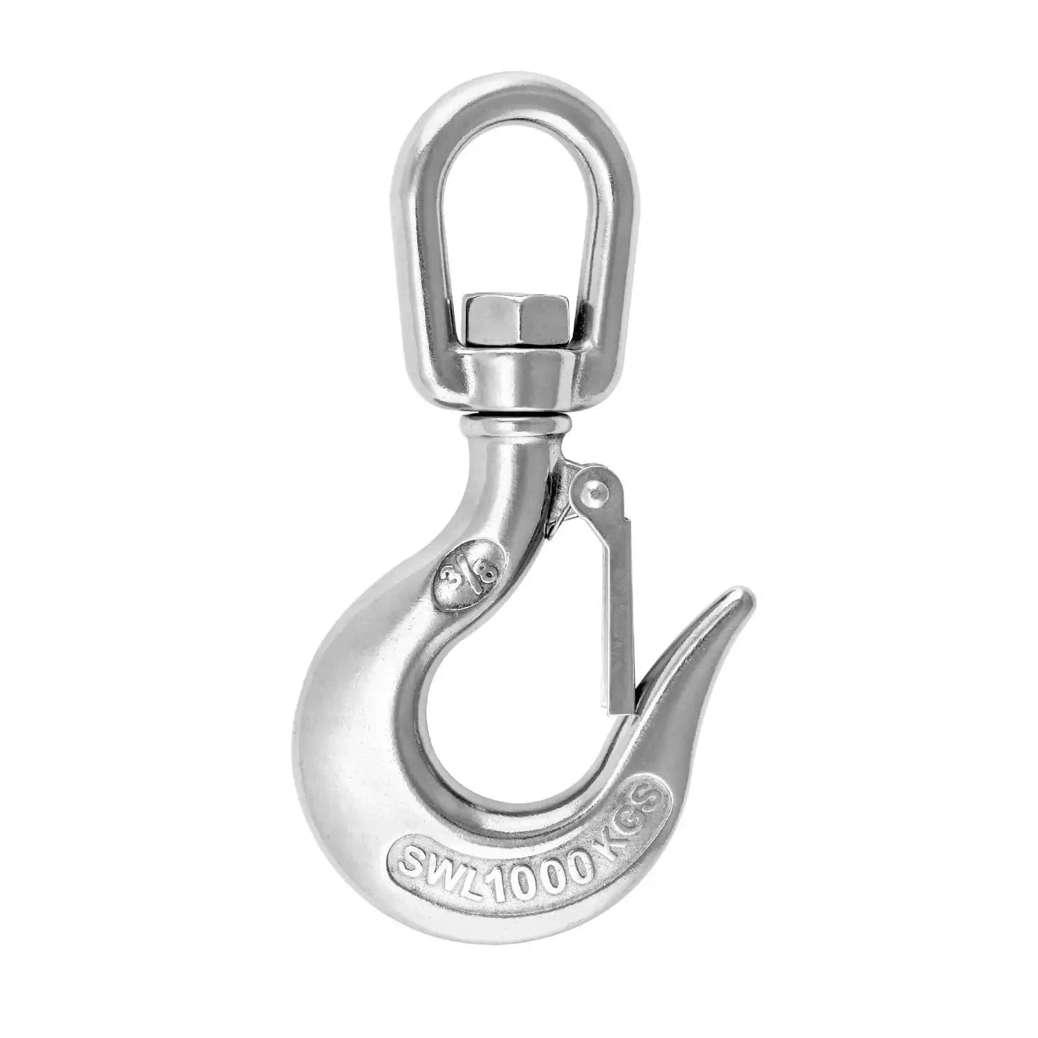 304 Stainless Steel Swivel Eye Lifting Hook American Type Safety Hook Rigging Accessory with Round Eye Working