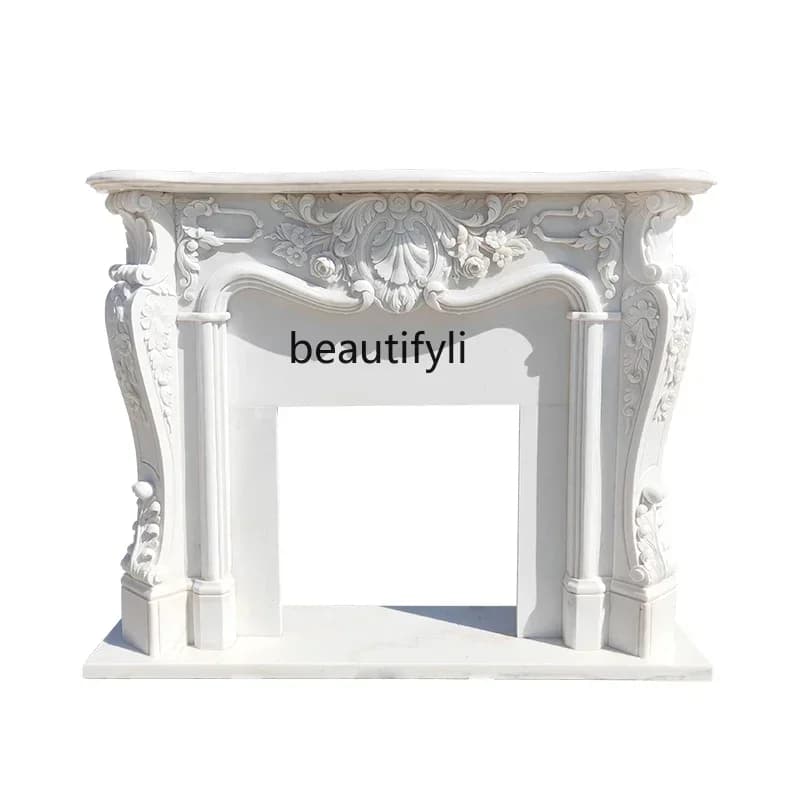 Y48 Marble carving mantel European marble stone, decorative cabinet relief flower French fireplace cabinet