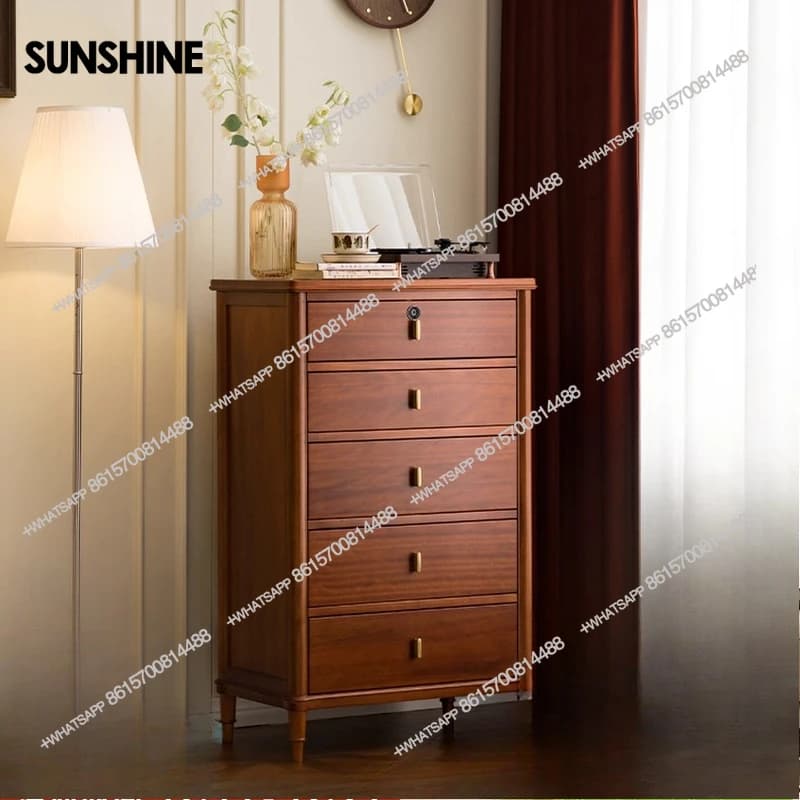 Solid wood with lock living room chest cabinet retro storage cabinet light luxury cabinet bedroom locker