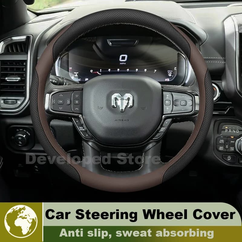 Car Steering Wheel Cover For RAM 1500 700 2500 Power Wagon 2010-2027 Leather Auto Steering Wheel RAM Trucks 2025 Accessories