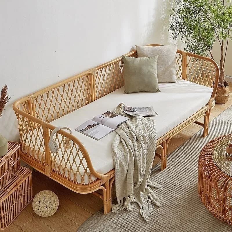 Hotel B & B Balcony Natural True Rattan Sofa Bed, Sofa Bed
