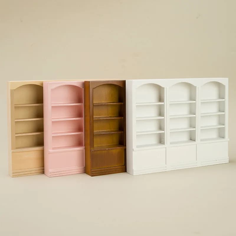 1:12 Mini Display Wooden Cabinet Dollhouse Triple Cabinet Bookshelf European Style Display Cabinet Home Decor Doll Accessories
