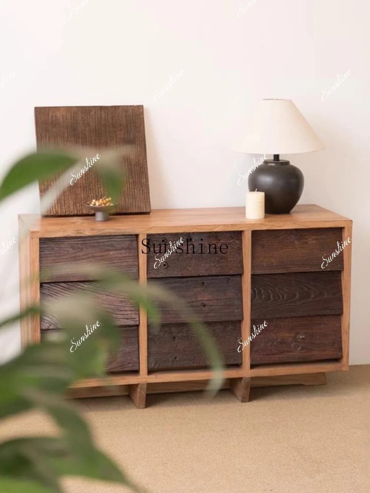 Surprise Silent Wind Old Elm Nine Bucket Cabinet Homestay Storage Living Room Entrance Storage Wall Cabinet  FT