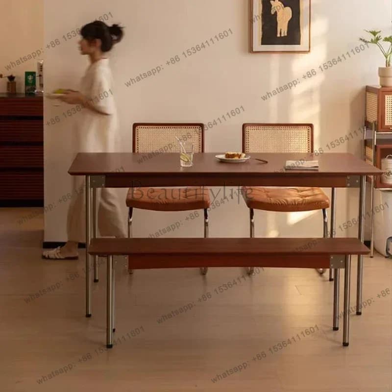 Solid Wood Dining Table Retro Home Japanese Rectangular Log 120-180cm Dining Table