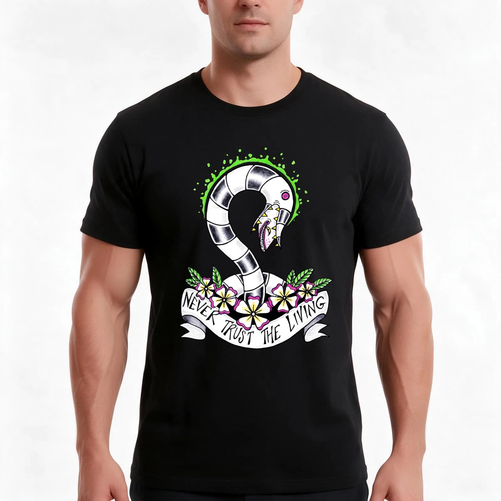 Never Trust the Living T-Shirt, Summer Casual Cotton Tee, Oversized Streetwear Tops, Vintage Graphic Print, Unisex Men Women