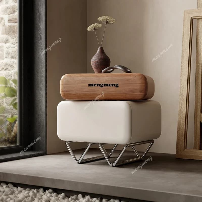 K182Aesthetic Small Bedroom Nightstand Modern Floating Walnut Narrow Bedside Tables Design Unique House Mesitas De Noche Furnitu