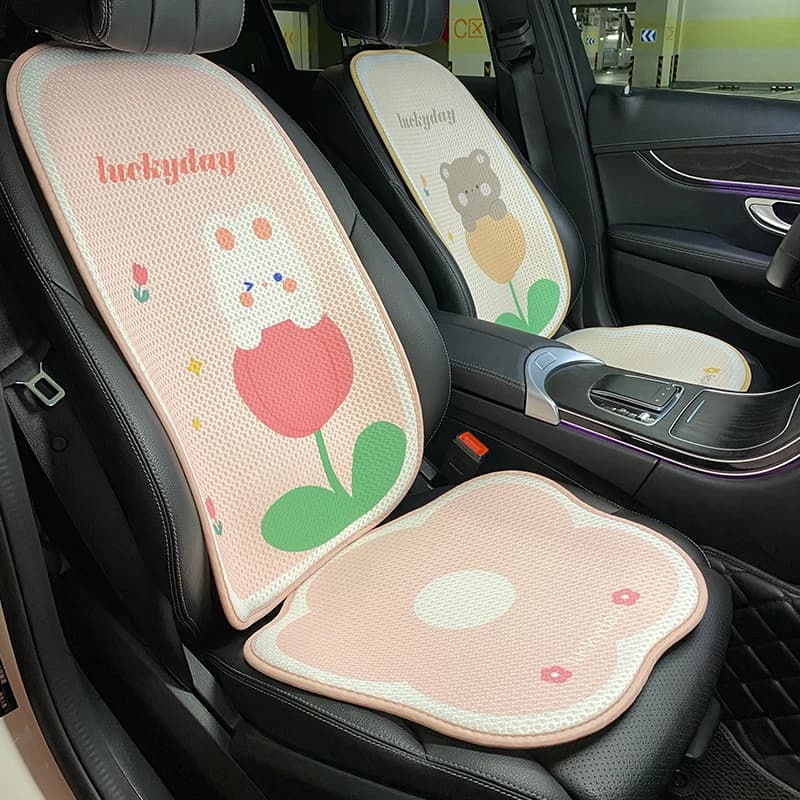 Creative New  Cartoon Tulip Bear Rabbit Four Seasons Universal 3D Breathable Mesh Rear Far Cushion  Car Seat Cover
