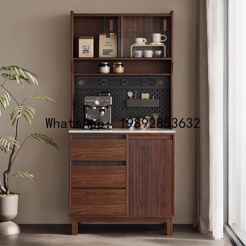 XL Pure Natural Luxury Stone Sideboard Wall-Mounted Coffee Storage Cabinet Walnut Color Tea Storage Narrow Sideboard