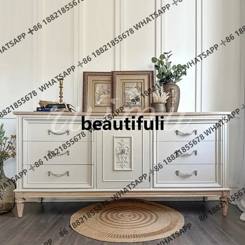 French contrasting solid wood chest, bedroom, bedside storage cabinet, household storage and dining side cabinet