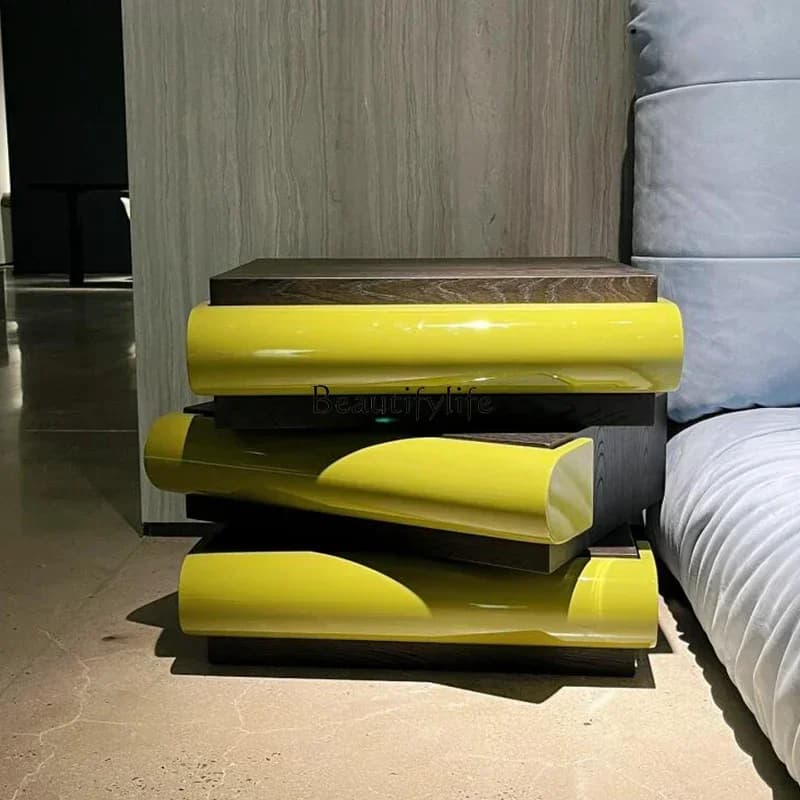 02Italian minimalist bedside table bright paint storage cabinet