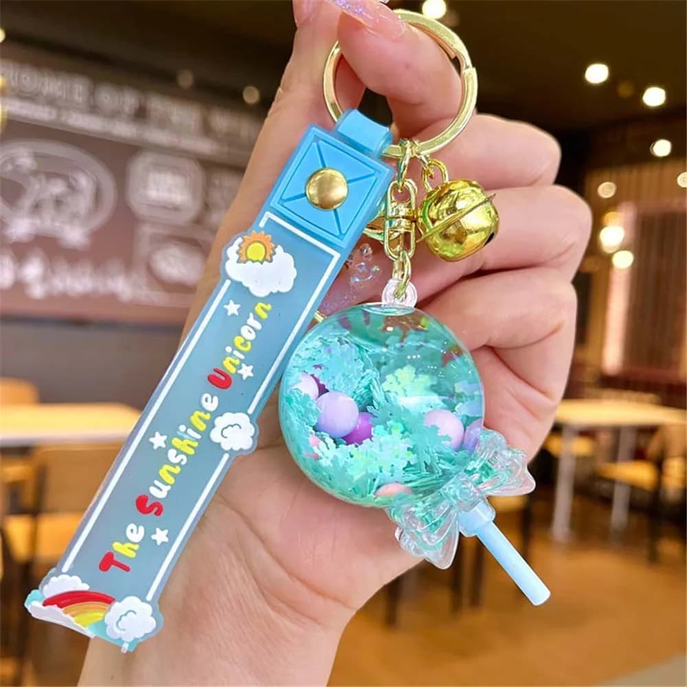 Cute Lollipop Key Chain Creative Cute Car Keychain Luxury Floating Oil Moving Liquid Key Ring Women Bag Pendant Girl Gifts