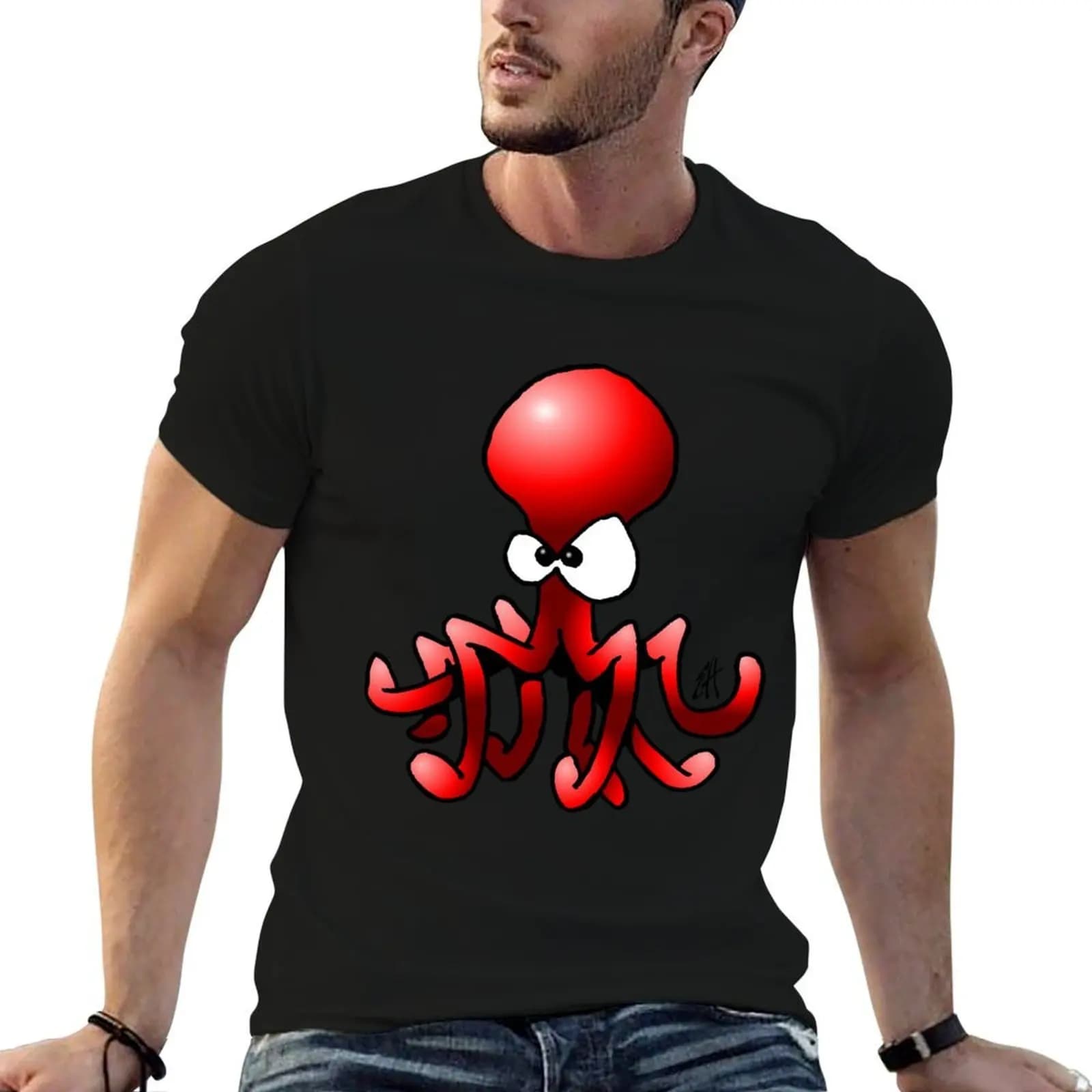 Red Octopus T-Shirt anime stuff summer 2026 mens t shirt graphic