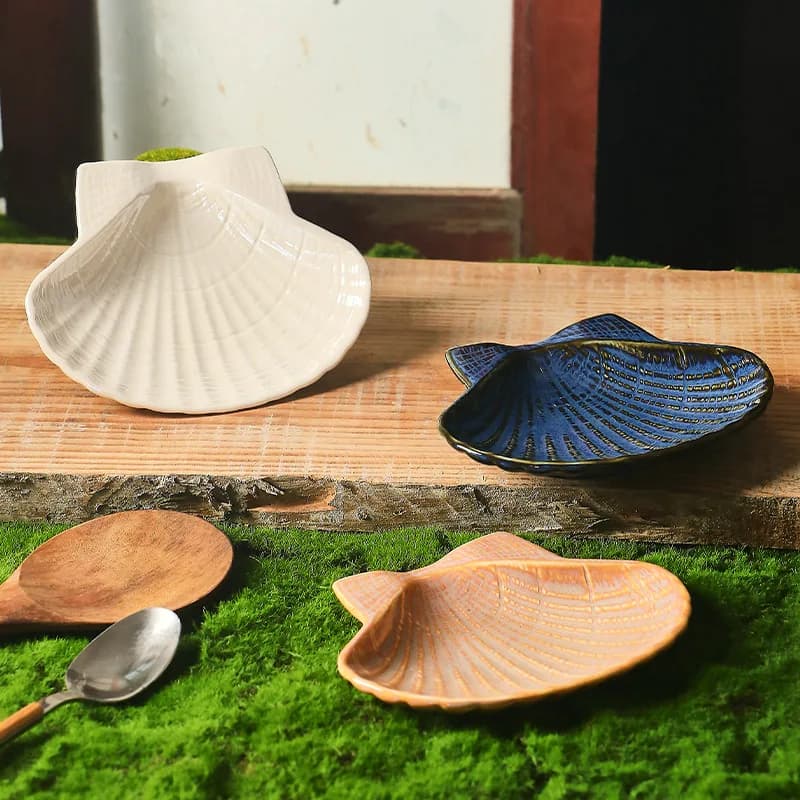 HYS Creative Scallop Spoon Holder Jewelry Storage Plate Photo Props Ceramic Plate Dim Sum Plate Entrance Key