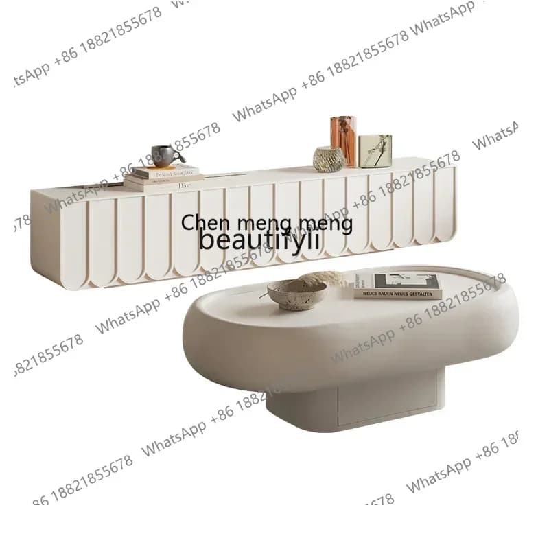 xz1French TV Cabinet Cream Wind Solid Wood Coffee Table Combination Floor Cabinet Living Room Light Luxury White