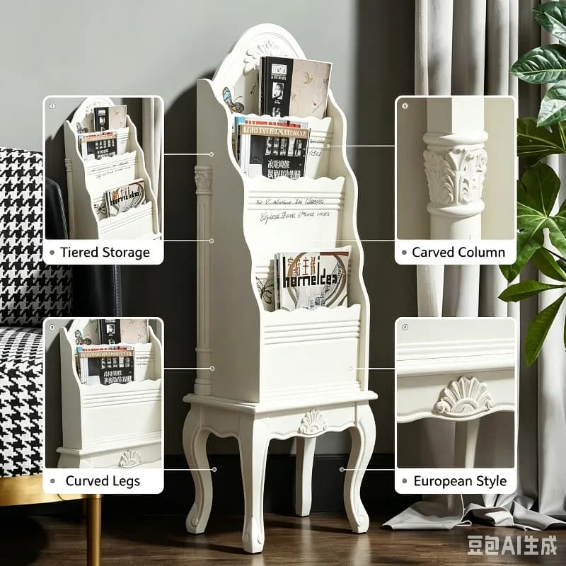 magazine bookshelf storage, small newspaper shelf next to the sofa, floor display stand