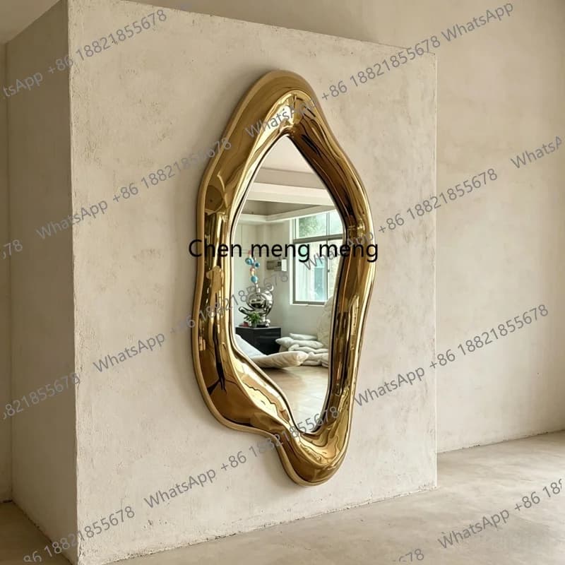 Stainless Steel Baroque Villa Hotel Office Mirror Irregular Shaped Decorative Wall Art for Living Room Dining Room