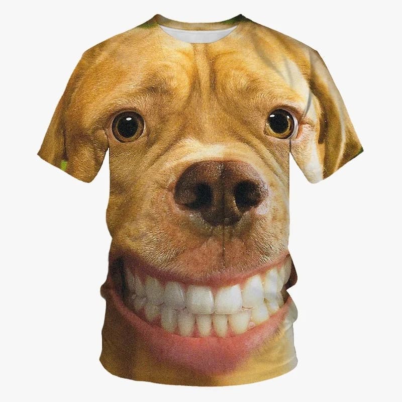 Funny 3D Dog Graphic Print T-Shirt Men Cool Animal Portrait Crew Neck Short Sleeve Casual Streetwear Summer Fashion Tee Tops