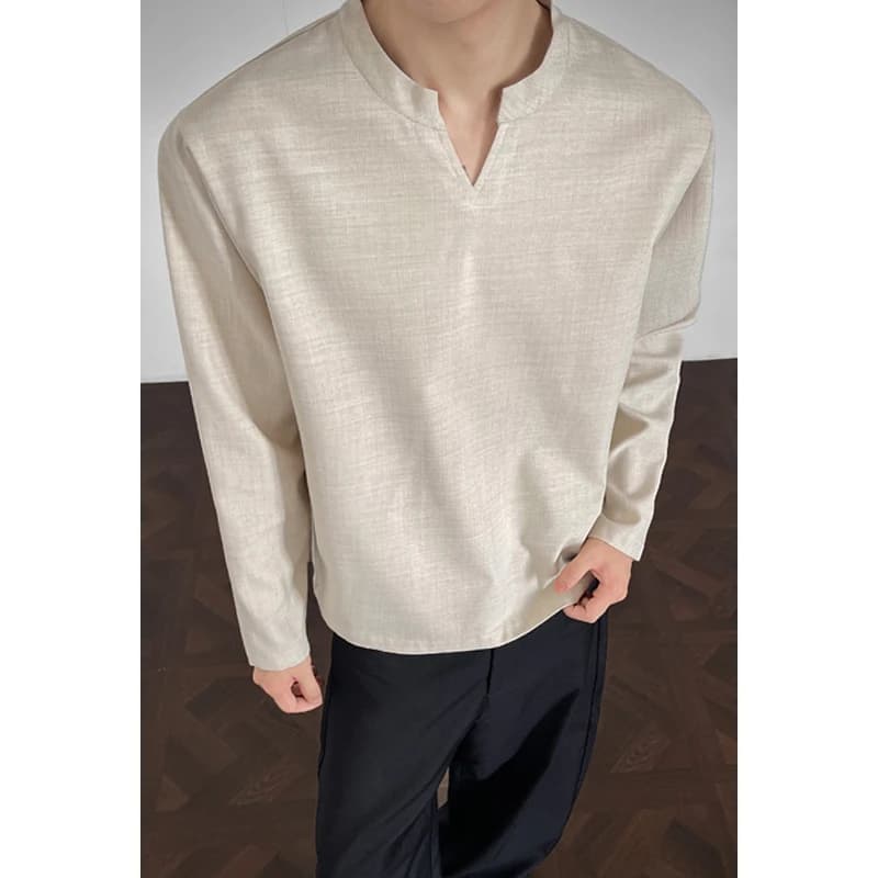 Autumn Long Sleeved T-shirt Men Fashion Casual V-neck T-shirt Men Streetwear Korean Loose Black T Shirt Mens Top Large Size 4XL