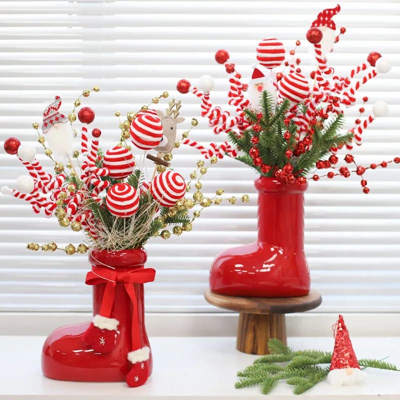 Christmas decoration ceramic vase bouquet combination, Santa red boots creative vase decorations, desktop layout props