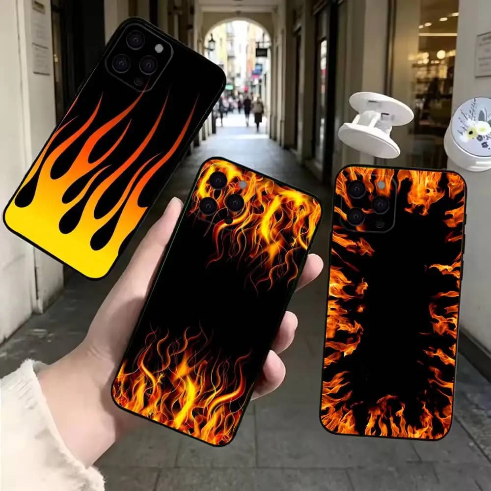 Flame Pattern Fashion Black Soft Phone Case Compatible With iPhone 11,12,13,14,15,16,17 Pro Max Mini Plus Air