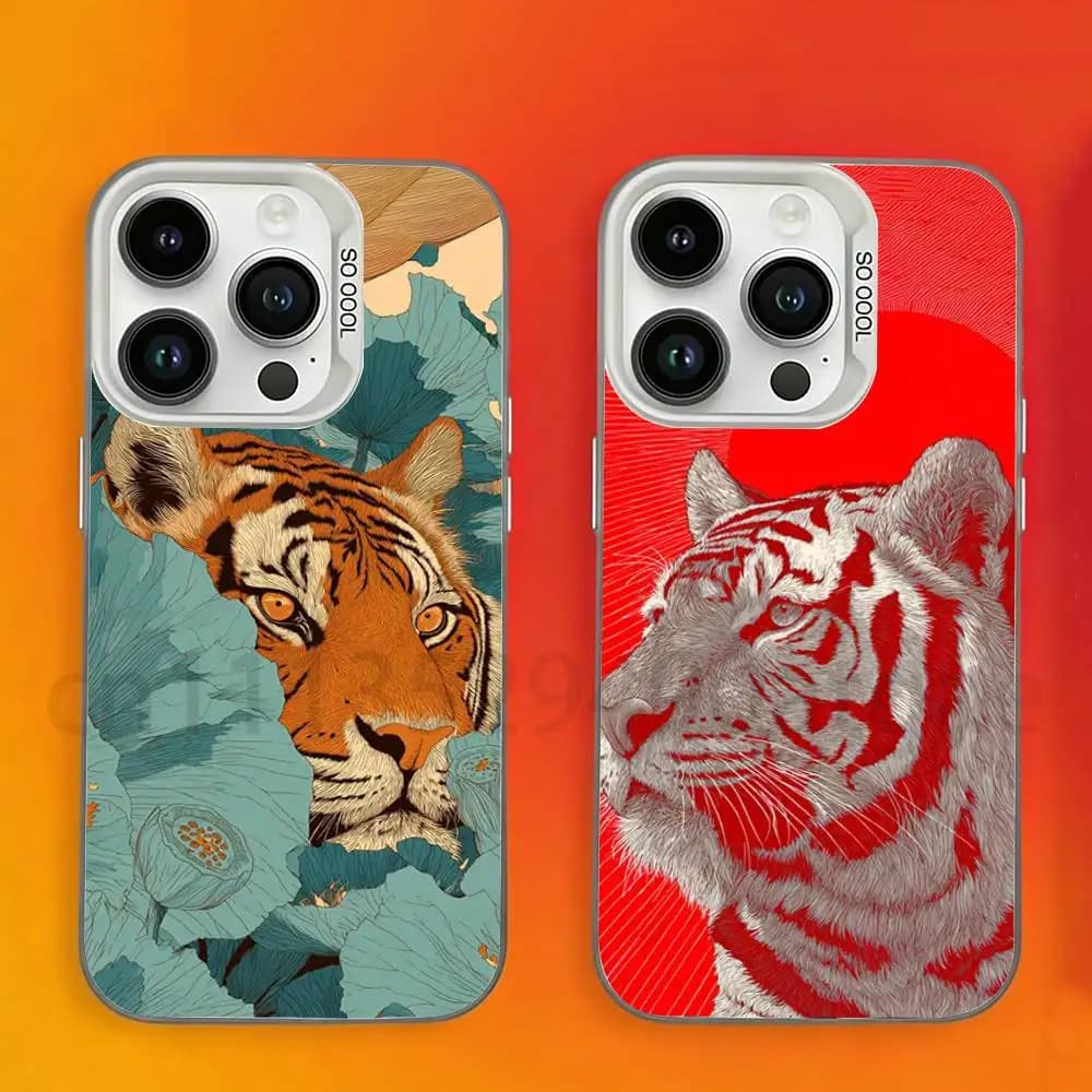 Fashionable Tiger Dragon Phone Case For iPhone 17,16,15,14,13,12,11,Pro,Max,Plus,Mini Candy Matte Shockproof Cover