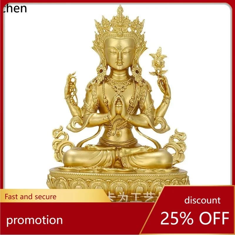 CZ  Tibetan Style Brass Buddha Statue Four-Armed God of Wealth Ornament for Worship Hall