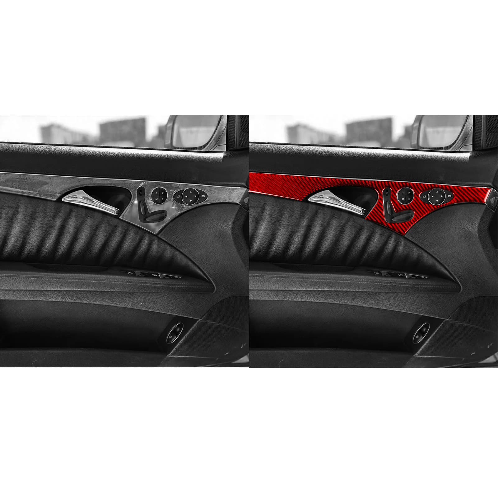 For Benz E-Class W211 2003-2009 Car Door Panel Trim Kit Red Real Soft Carbon Fiber Car Interior Accessories Decoration Stickers