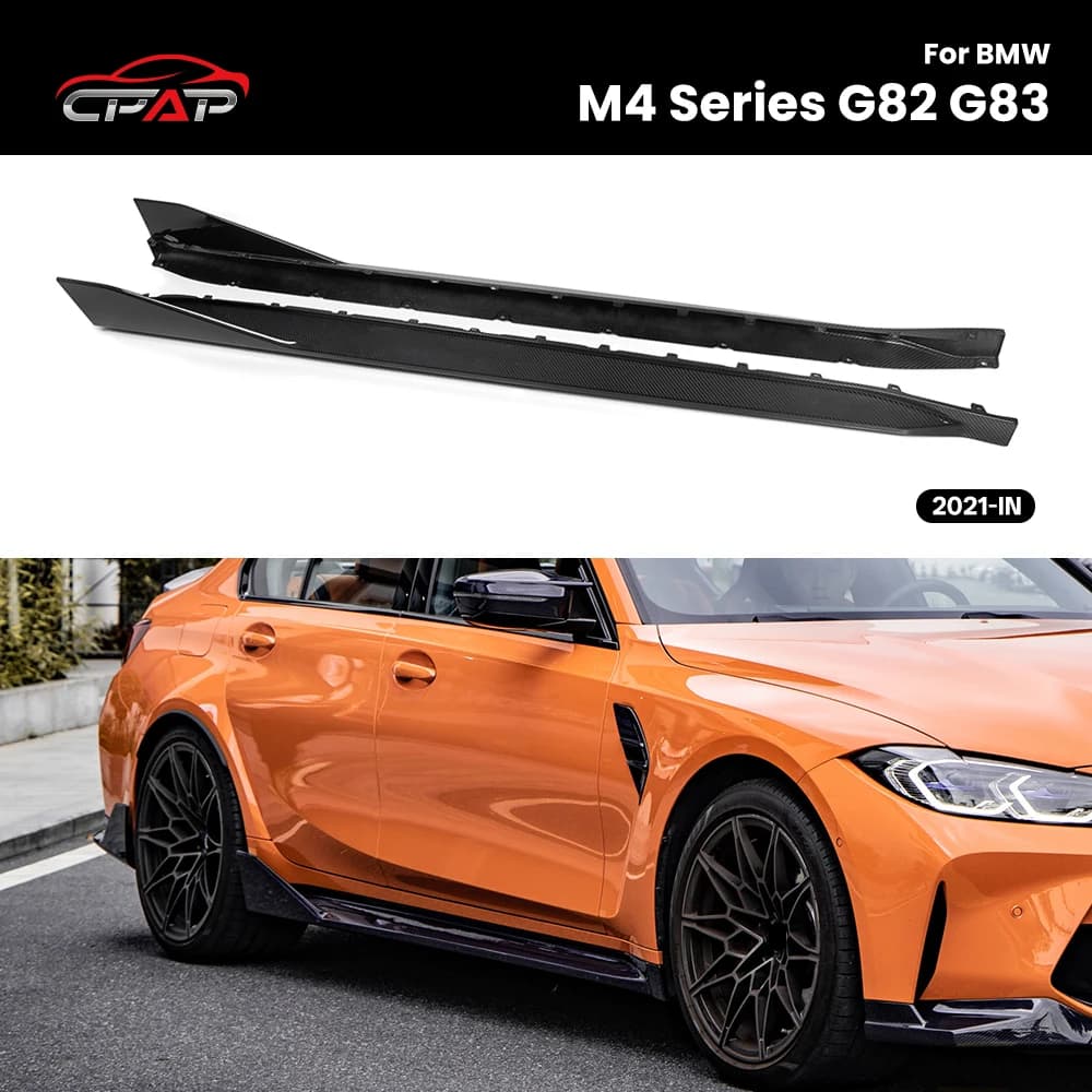 Real Dry Carbon Fiber Side Skirts Car Extension Body Kits Trim For BMW M4 G82 G83 2021-IN MP Style 2Pcs/Set