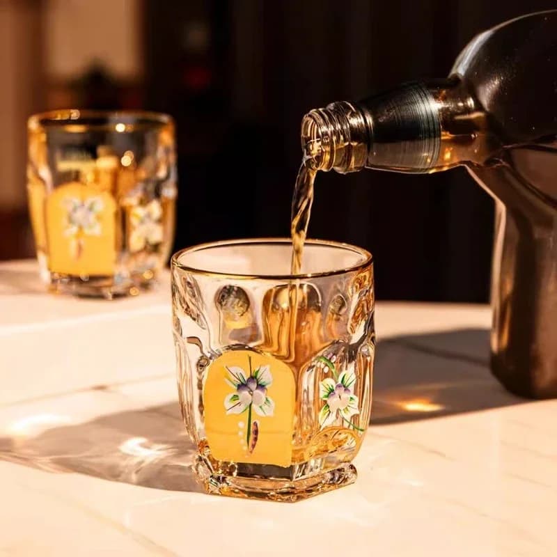 Crystal glass light luxury gold-painted whiskey cup foreign wine cup water glass wine bottle set