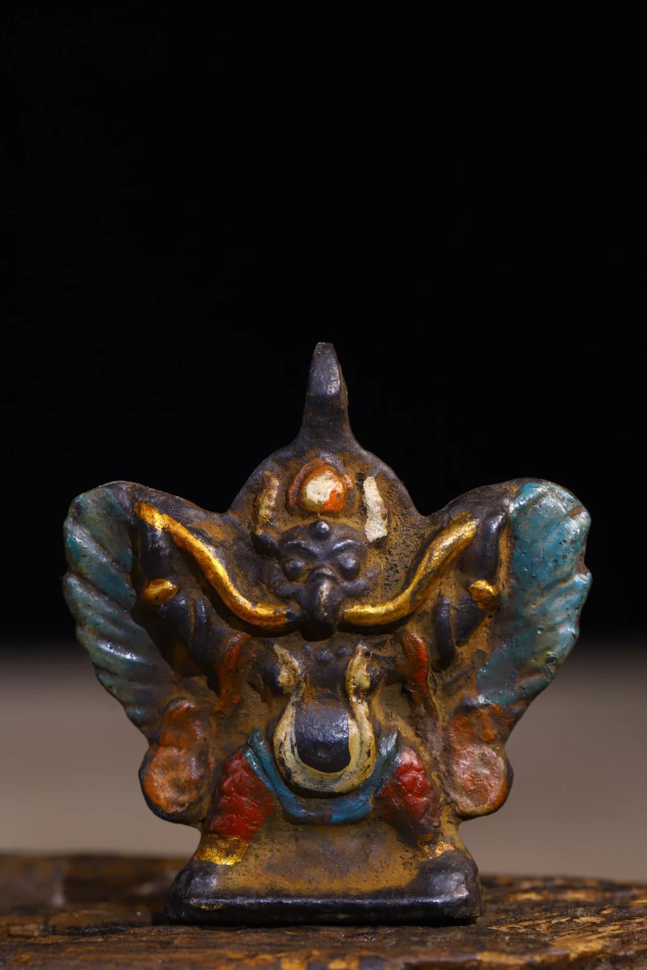 2"Tibetan Temple Collection Old Bronze Painted Supanna Garuda Dhwaja Buddha Statue Pendant Amulet Dharma Worship Hall Town house
