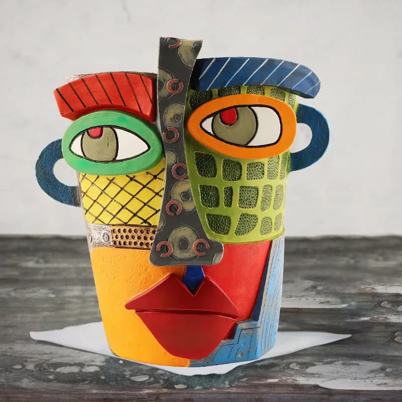 New colorful face art abstract resin flower pot face head balcony succulent green plant flower pot ornament