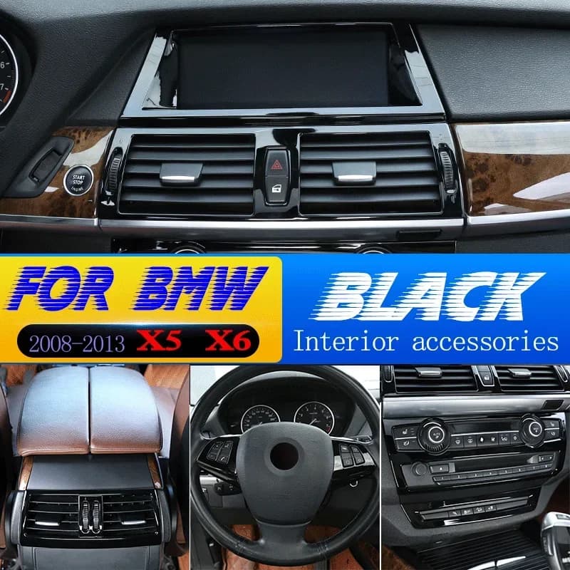 For 2008-2013 BMW X5 X6 E70 E71 ABS black car styling steering wheel button frame glass lift switch frame sticker auto parts