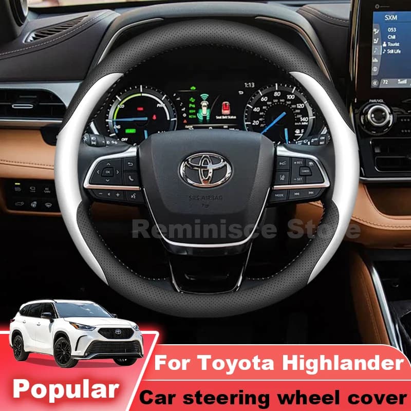 Leather Car Steering Wheel Cover For Toyota Highlander XU70 Kluger 2025-2020 Steering Wheel Cover Toyota Highlander Accessories