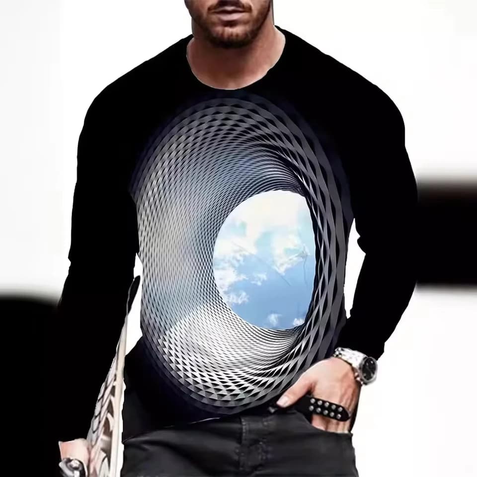 Unisex T Bad Fun Funny 3D Digital Printing Crew Neck Long Sleeve T-Shirt Loose Daily Casual