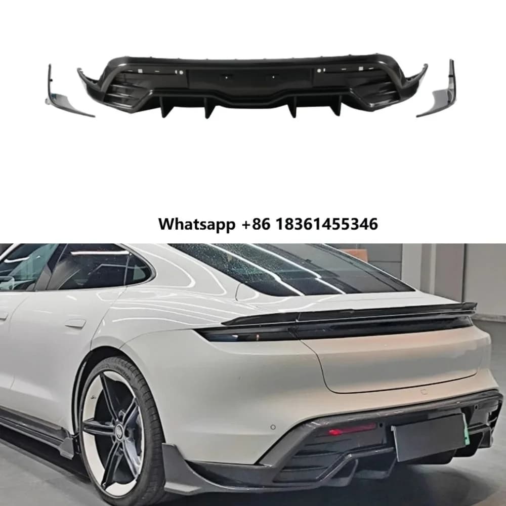 For  Taycan Body Kit Modification PK Style Dry Carbon Fiber Parts, Rear Bumper Lip Diffuser, Rear Lip Suitable
