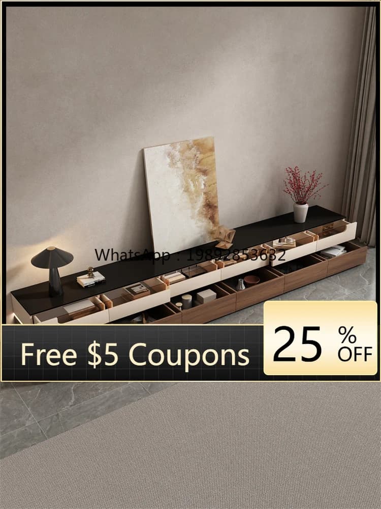 All Solid Wood Floor-standing TV Cabinet Light Luxury High-grade Sense Living Room Household Double-layer Glass TV