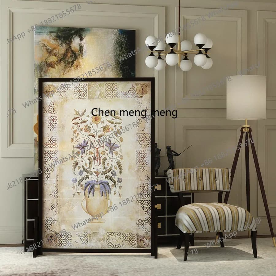 European screen simple fabric yarn seat screen partition living room office porch vase decoration