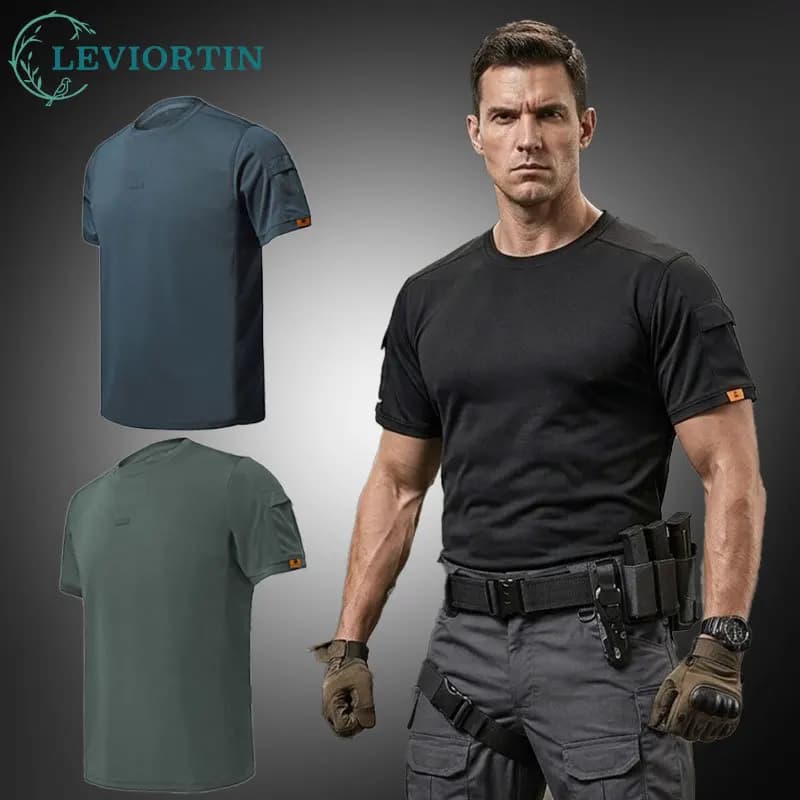 Men's Quick Dry Crew Neck T-Shirts Short Sleeve Outdoor Sports Athletic Tee Man Breathable Lightweight Stretch Tactical T-Shirt