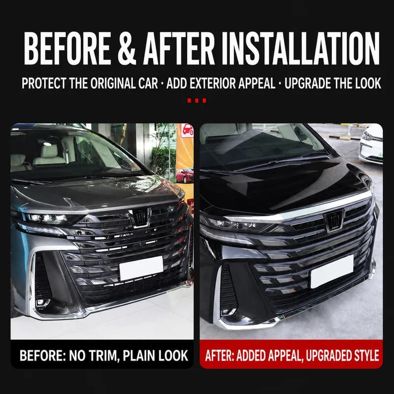 Car Hood Molding Trim Stickers for Toyota Alphard Vellfire 40 Series Stainless Steel Front Bonnet Garnish Strip Auto Accessories