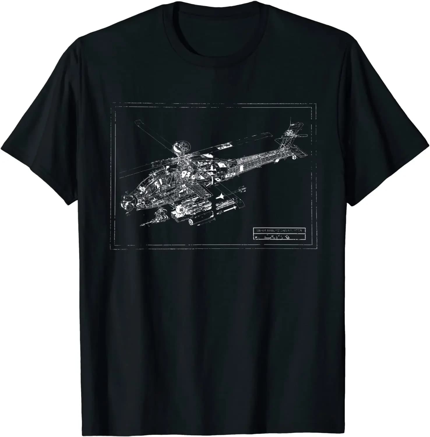 AH-64 Apache Helicopter Blueprint Shirt Summer Cotton O-neck Short Sleeve T-shirt