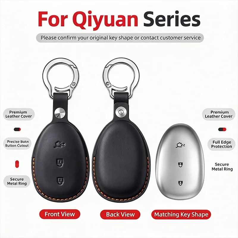 For Changan Nevo Q05 Q07 A06 A07 Genuine Leather Car Key Case Cover Full Protection Shell Buckle Keyring