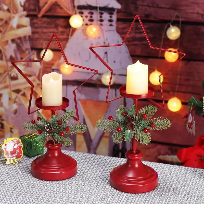 2Pcs Metal Pillar Candle Holders Tealight Candlesticks For Wedding Home Living Room Table Centerpieces Christmas Decoration